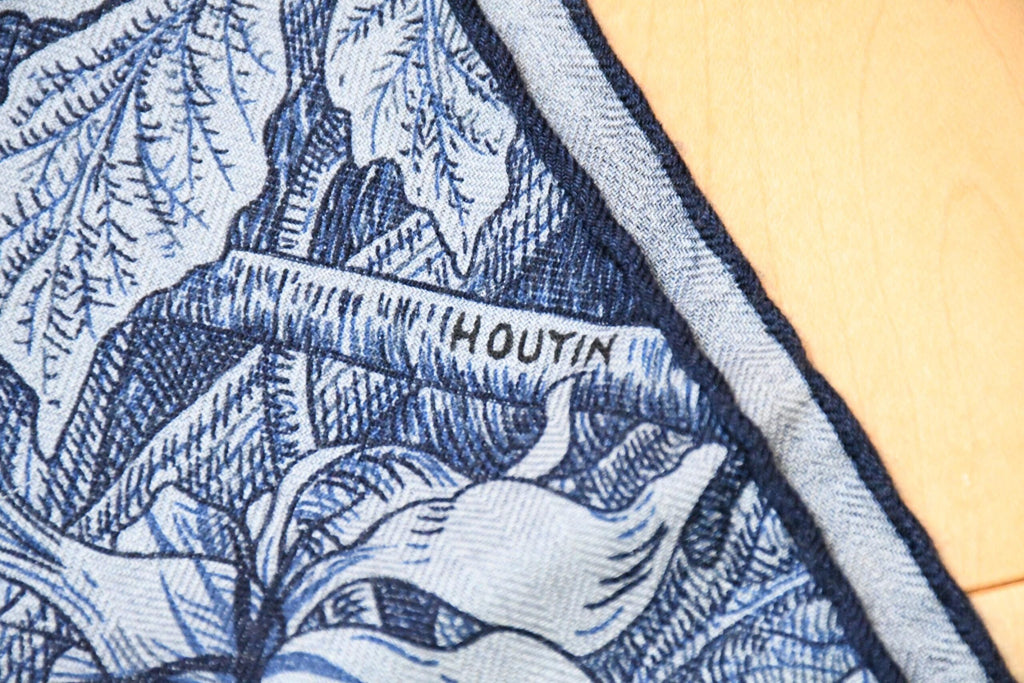Hermes Shawl All'Orto Botanico di Palermo 140 cm Cashmere silk scarf stole blue