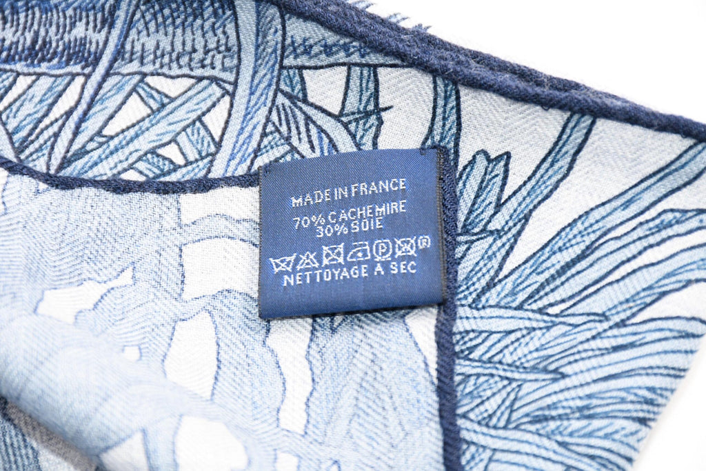 Hermes Shawl All'Orto Botanico di Palermo 140 cm Cashmere silk scarf stole blue