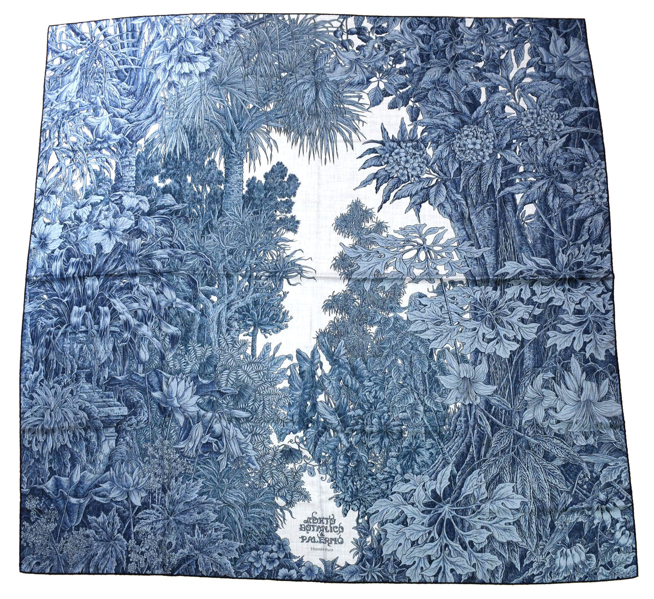 Hermes Shawl All'Orto Botanico di Palermo 140 cm Cashmere silk scarf stole blue