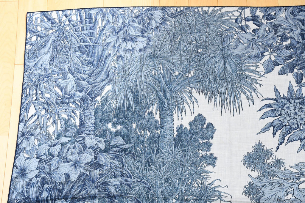 Hermes Shawl All'Orto Botanico di Palermo 140 cm Cashmere silk scarf stole blue