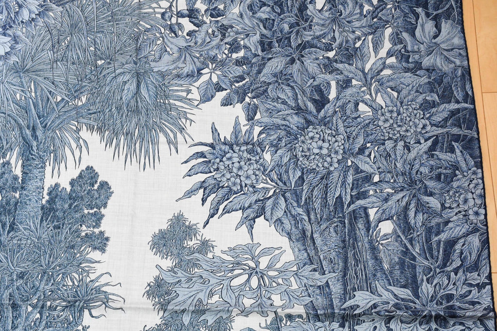 Hermes Shawl All'Orto Botanico di Palermo 140 cm Cashmere silk scarf stole blue