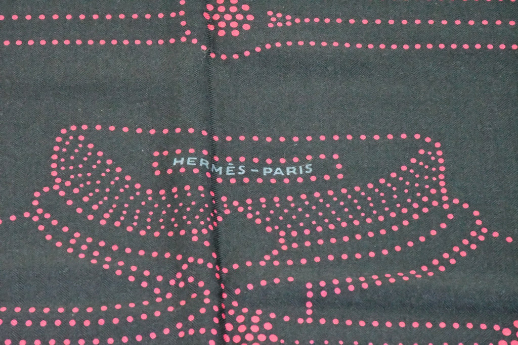 Hermes Shawl Brandebourgs Points 140 cm Cashmere Silk black scarf carre stole 56"
