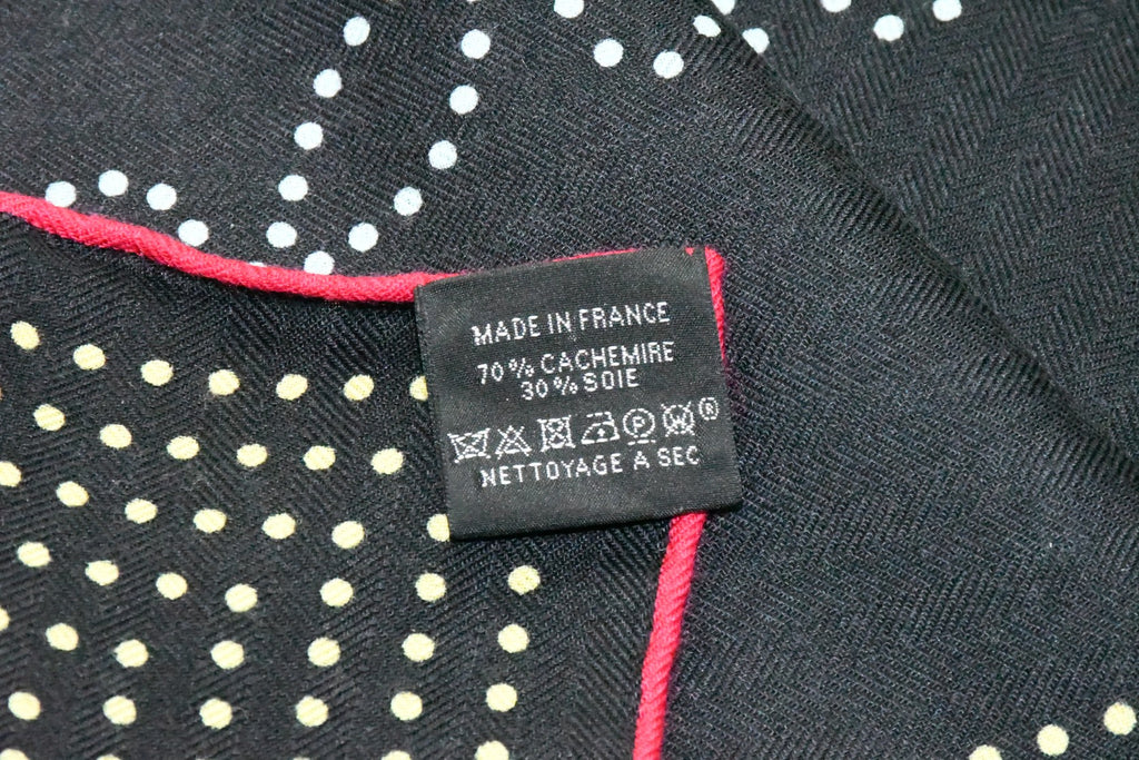 Hermes Shawl Brandebourgs Points 140 cm Cashmere Silk black scarf carre stole 56"