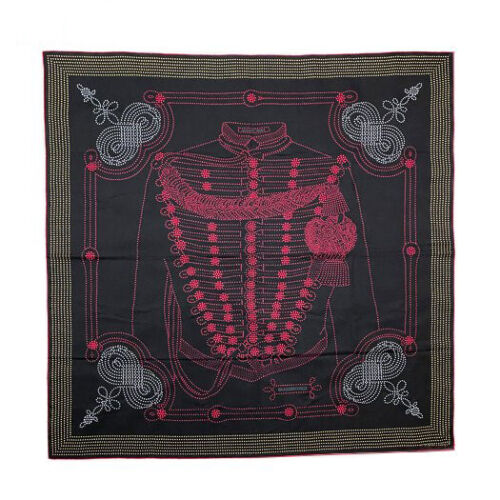 Hermes Shawl Brandebourgs Points 140 cm Cashmere Silk black scarf carre stole 56"
