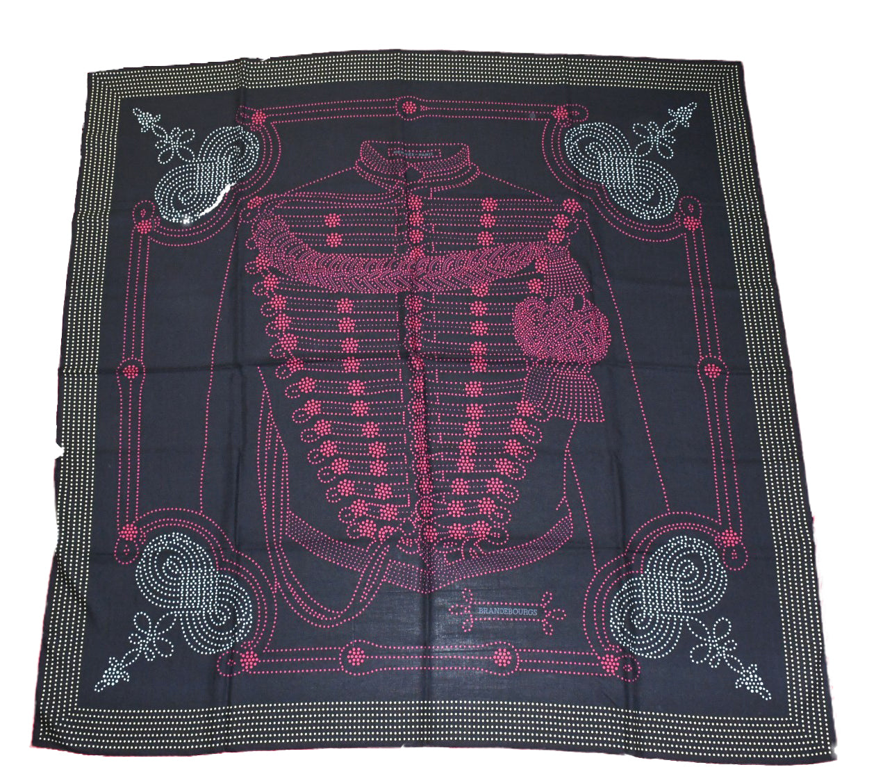 Hermes Shawl Brandebourgs Points 140 cm Cashmere Silk black scarf carre stole 56"