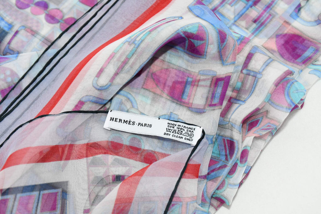 Hermes Shawl Carre en Boucles 180 x 65 cm Chiffon Silk mousseline buckle Scarf