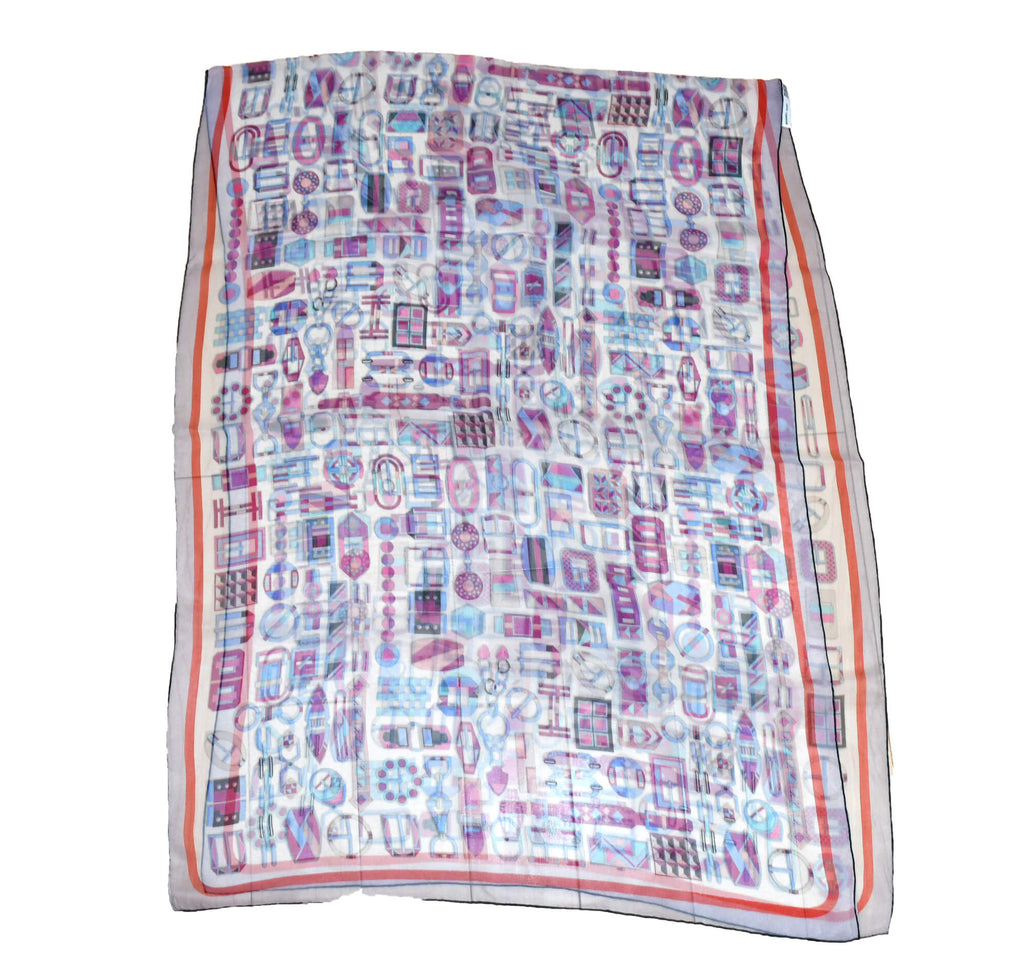 Hermes Shawl Carre en Boucles 180 x 65 cm Chiffon Silk mousseline buckle Scarf