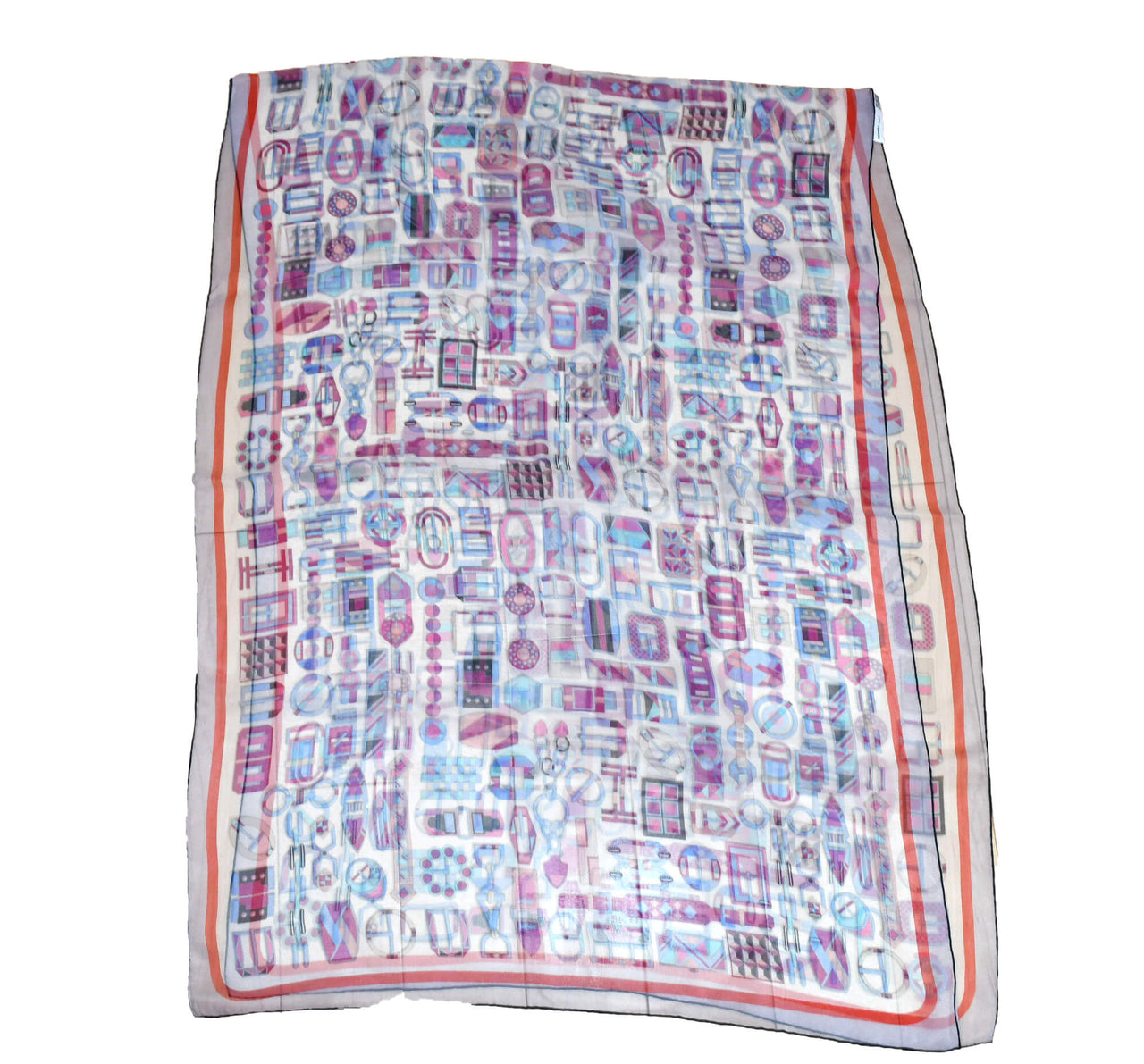 Hermes Shawl Carre en Boucles 180 x 65 cm Chiffon Silk mousseline buckle Scarf