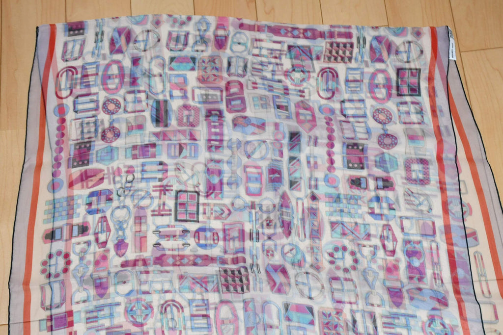 Hermes Shawl Carre en Boucles 180 x 65 cm Chiffon Silk mousseline buckle Scarf