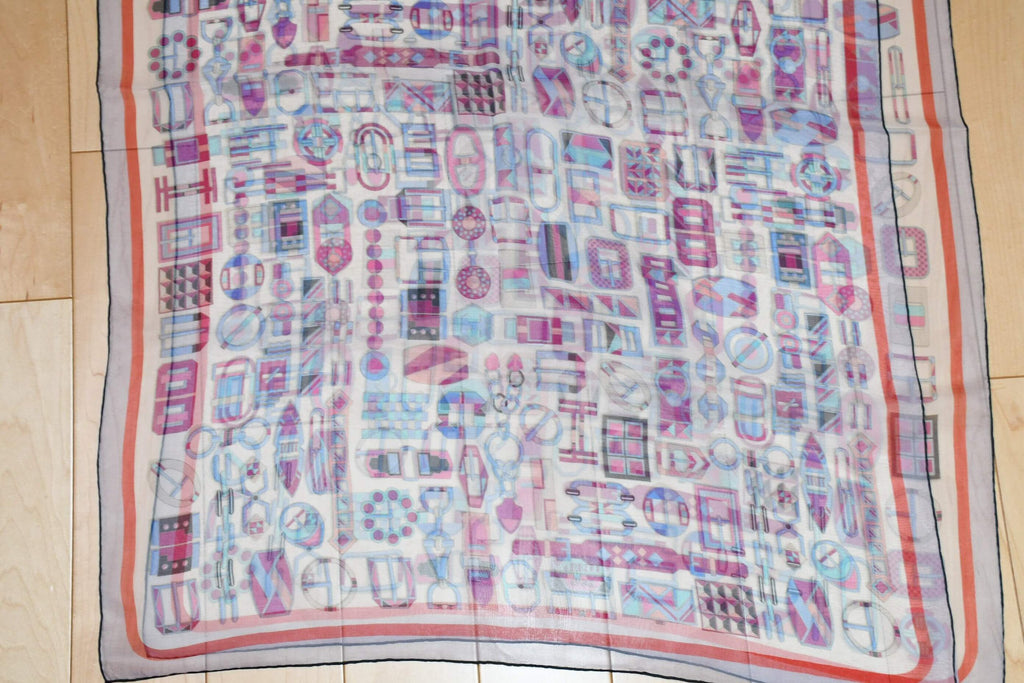 Hermes Shawl Carre en Boucles 180 x 65 cm Chiffon Silk mousseline buckle Scarf
