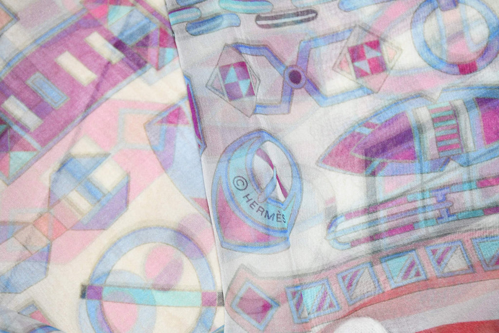 Hermes Shawl Carre en Boucles 180 x 65 cm Chiffon Silk mousseline buckle Scarf
