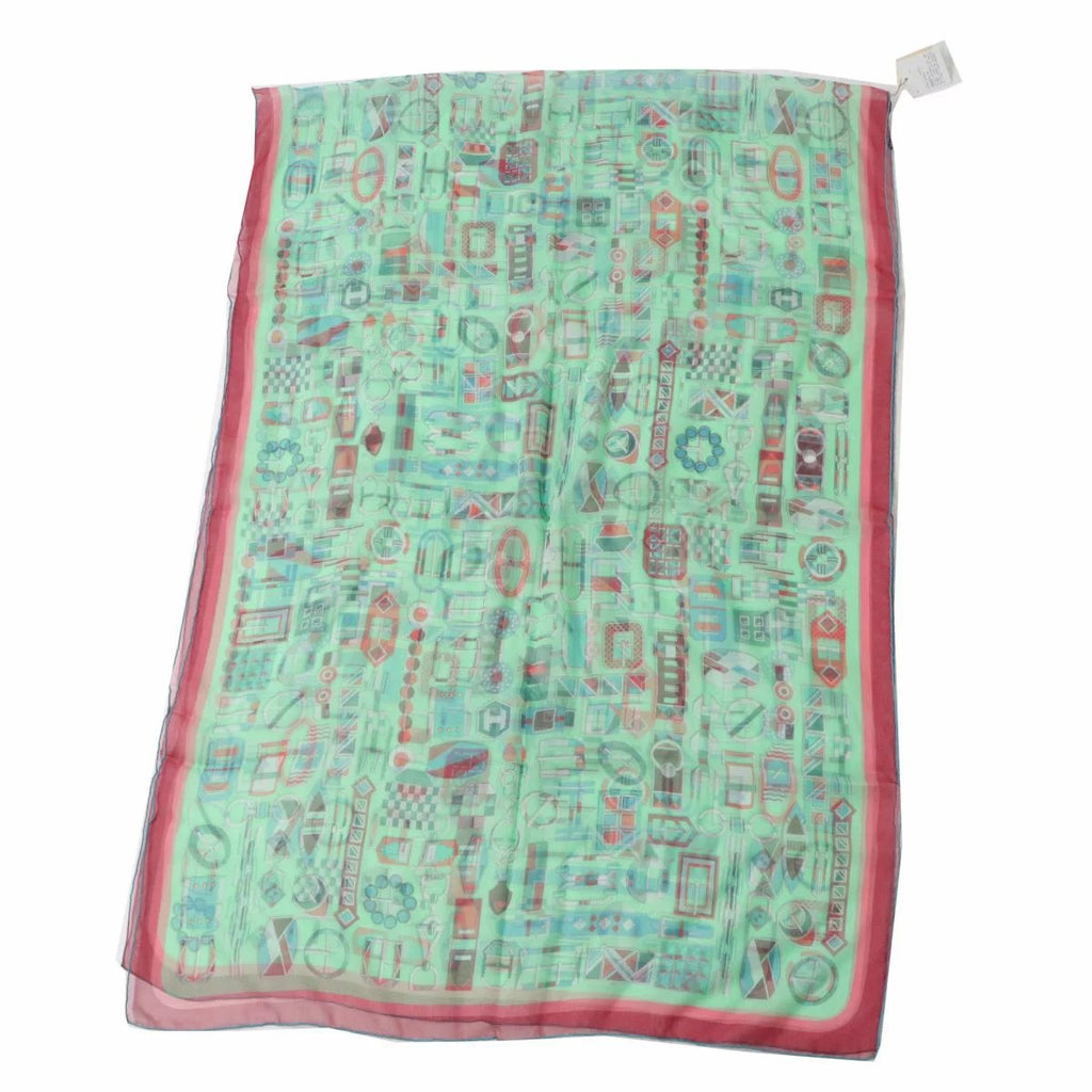 Hermes Shawl Carre en Boucles 180 x 65 cm Chiffon Silk mousseline buckle scarf stole