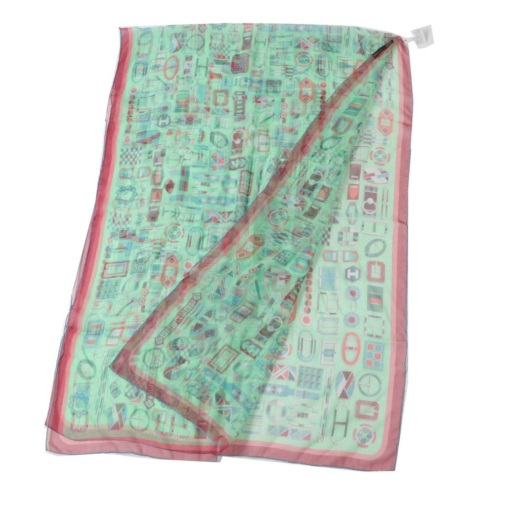 Hermes Shawl Carre en Boucles 180 x 65 cm Chiffon Silk mousseline buckle scarf stole