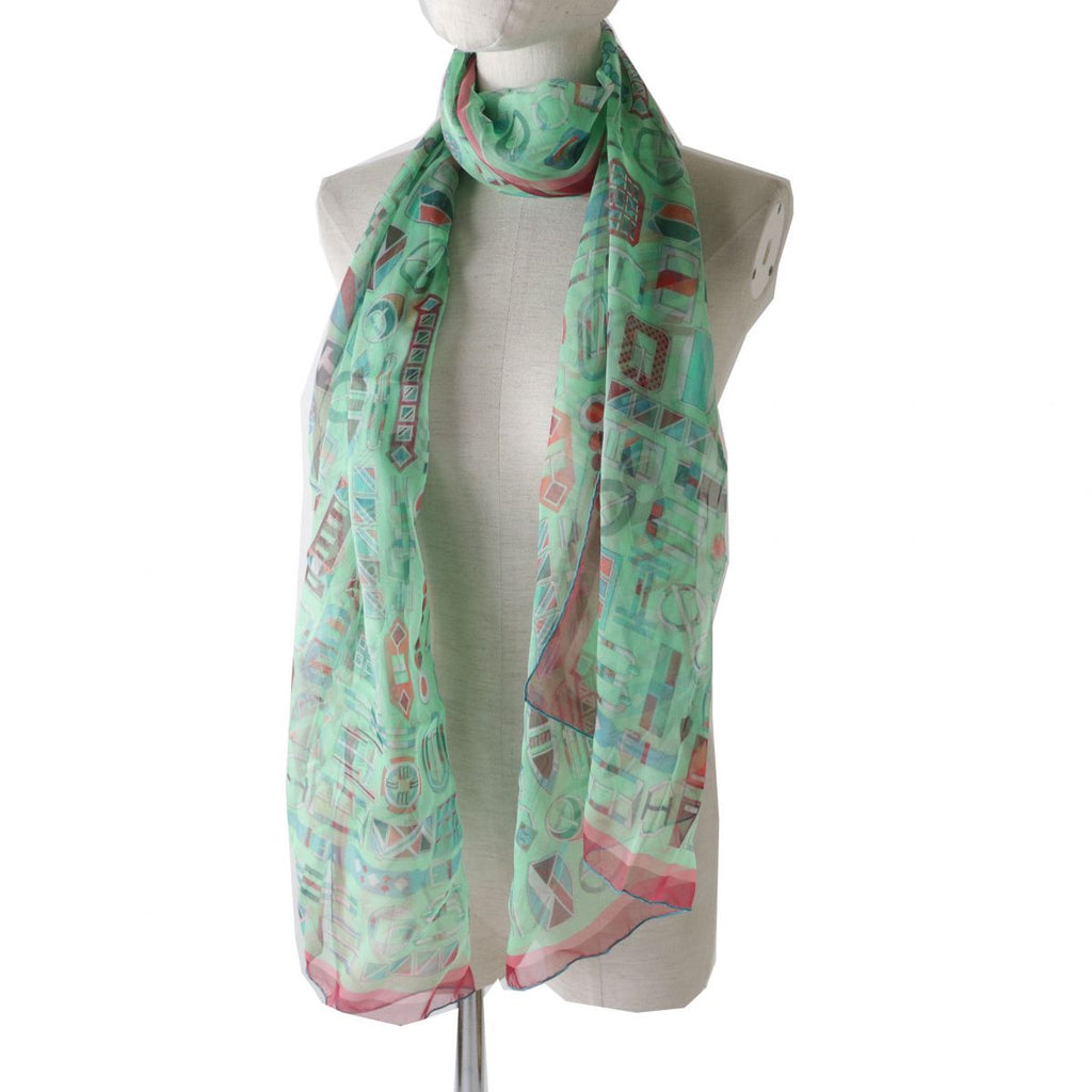 Hermes Shawl Carre en Boucles 180 x 65 cm Chiffon Silk mousseline buckle scarf stole