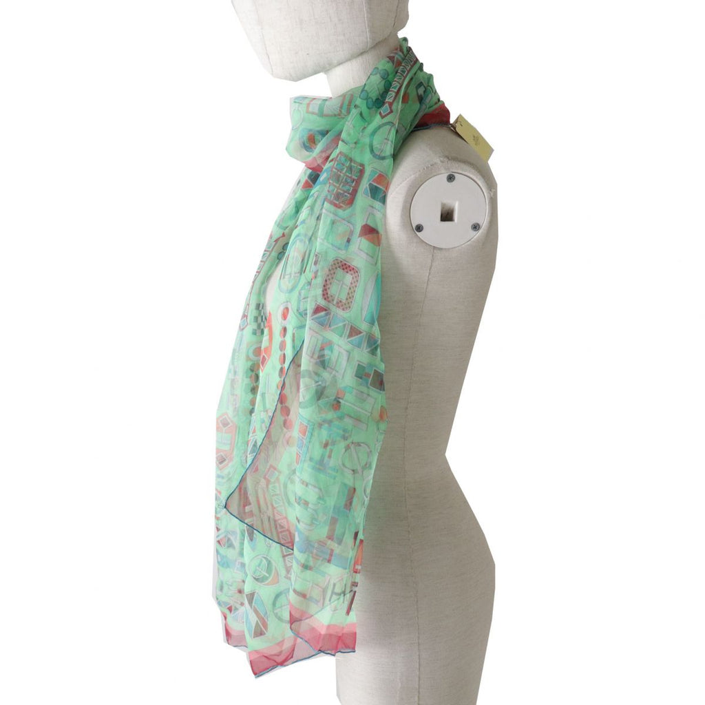 Hermes Shawl Carre en Boucles 180 x 65 cm Chiffon Silk mousseline buckle scarf stole