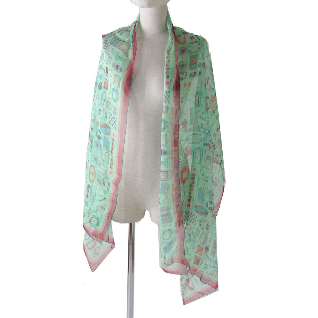 Hermes Shawl Carre en Boucles 180 x 65 cm Chiffon Silk mousseline buckle scarf stole