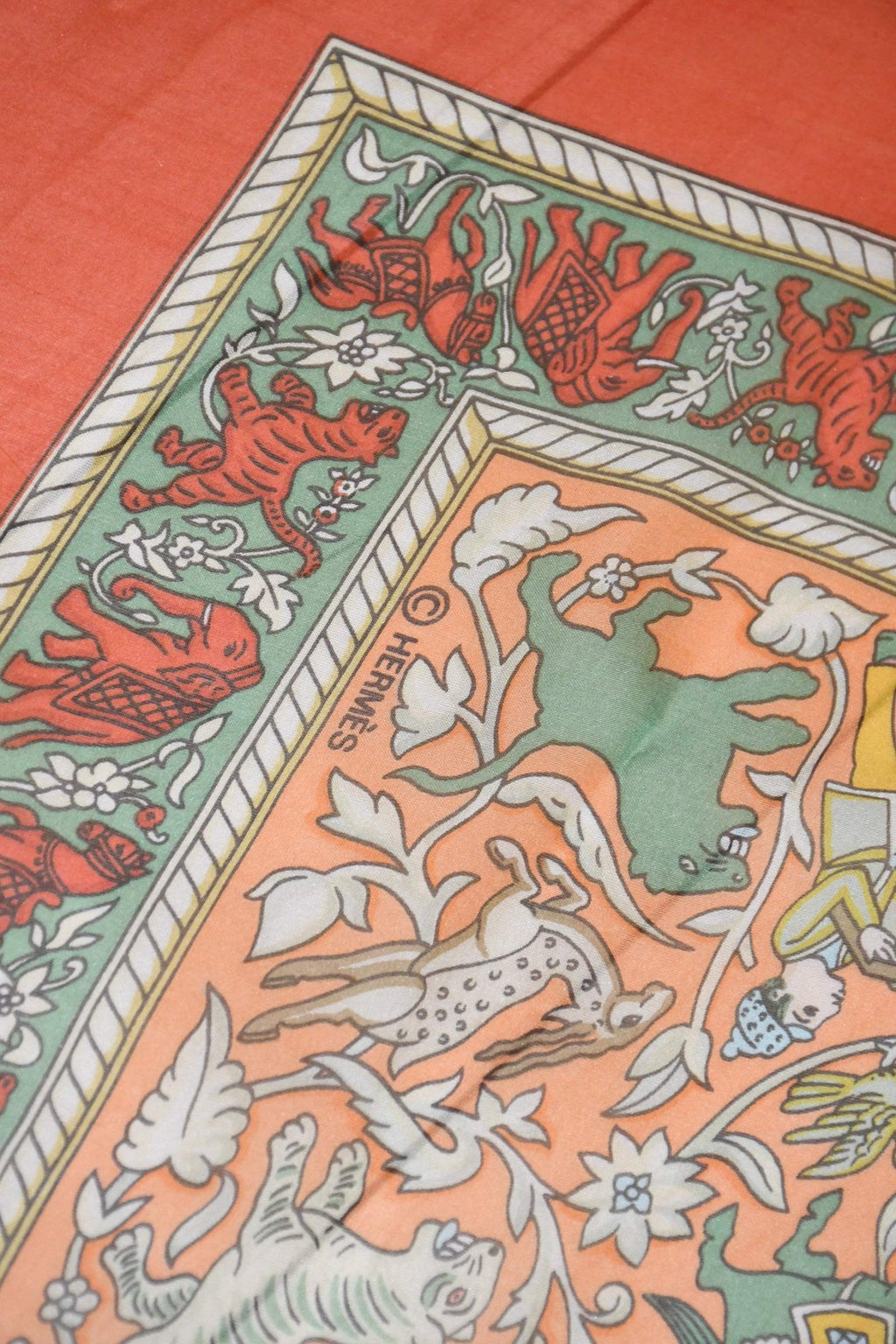 Hermes Shawl Chasee en Inde 140 cm Chiffon Silk mousseline Red 56" Scarf Stole