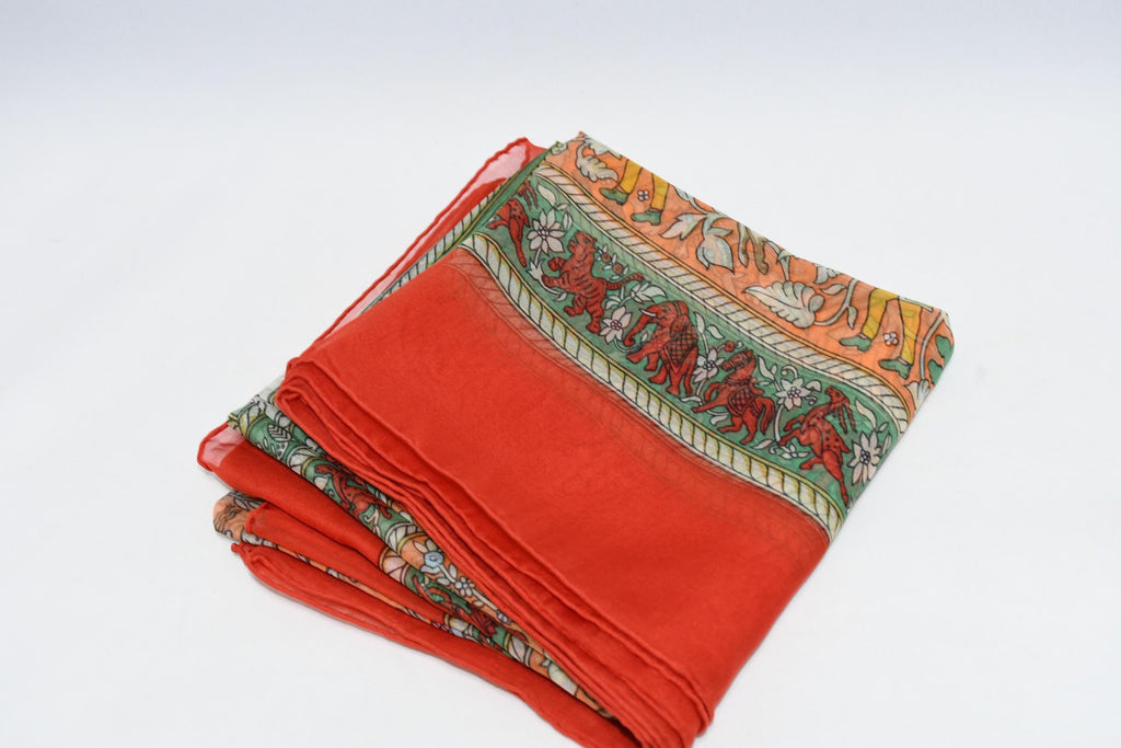Hermes Shawl Chasee en Inde 140 cm Chiffon Silk mousseline Red 56" Scarf Stole