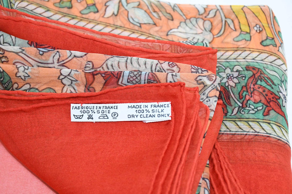 Hermes Shawl Chasee en Inde 140 cm Chiffon Silk mousseline Red 56" Scarf Stole