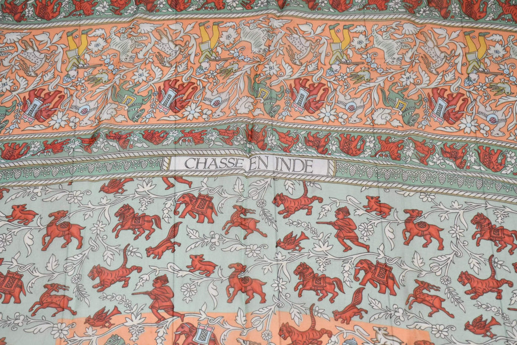Hermes Shawl Chasee en Inde 140 cm Chiffon Silk mousseline Red 56" Scarf Stole