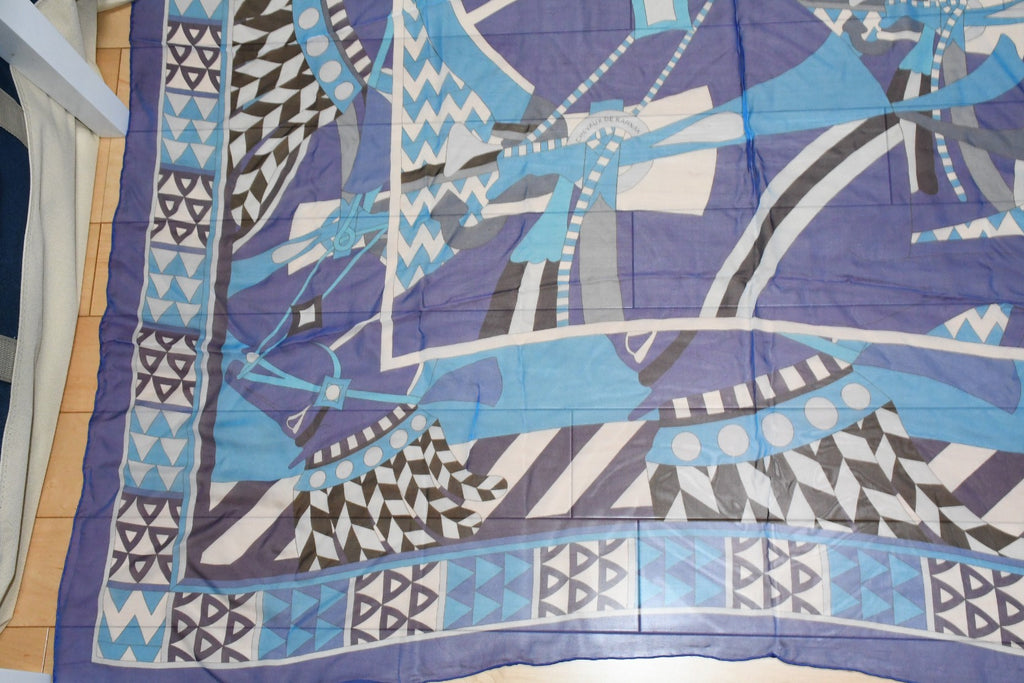 Hermes Shawl Chevaux de Karnak 140 cm Chiffon Silk mousseline scarf stole horse