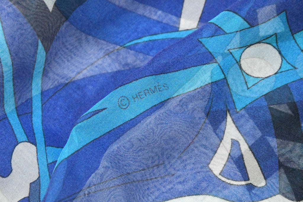 Hermes Shawl Chevaux de Karnak 140 cm Chiffon Silk mousseline scarf stole horse