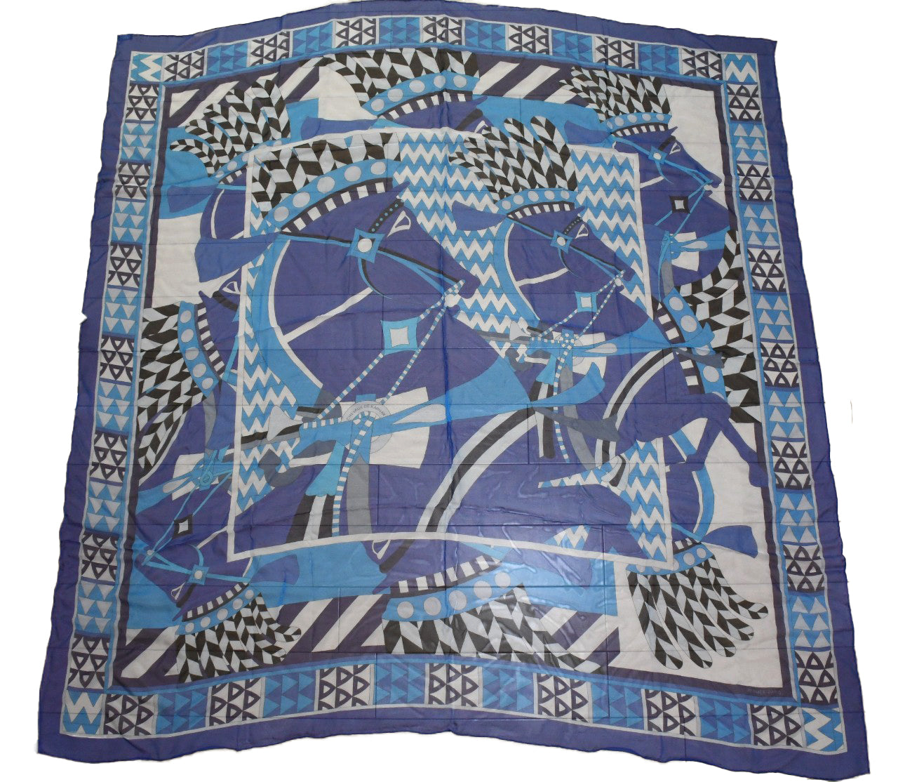 Hermes Shawl Chevaux de Karnak 140 cm Chiffon Silk mousseline scarf stole horse