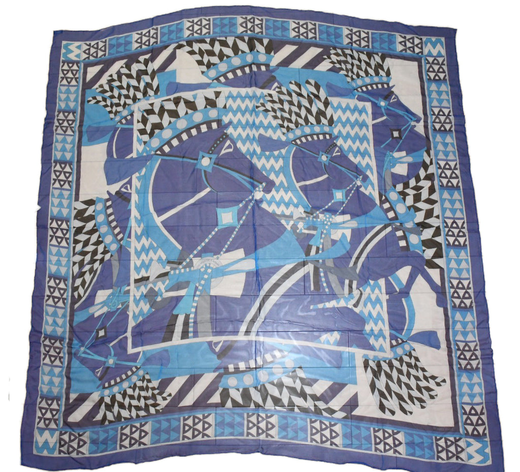 Hermes Shawl Chevaux de Karnak 140 cm Chiffon Silk mousseline scarf stole horse