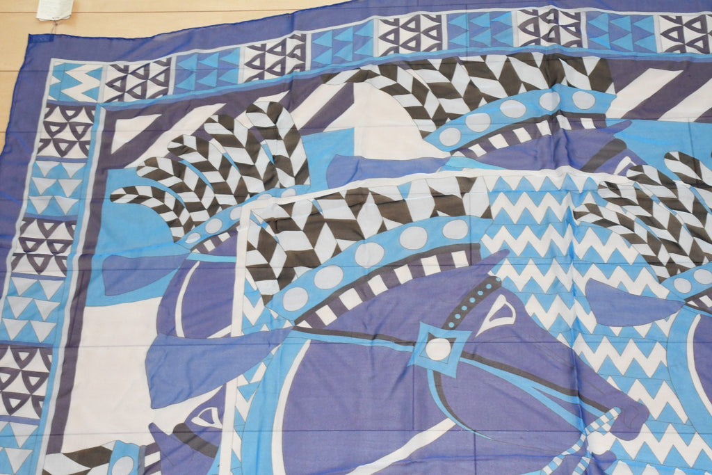 Hermes Shawl Chevaux de Karnak 140 cm Chiffon Silk mousseline scarf stole horse