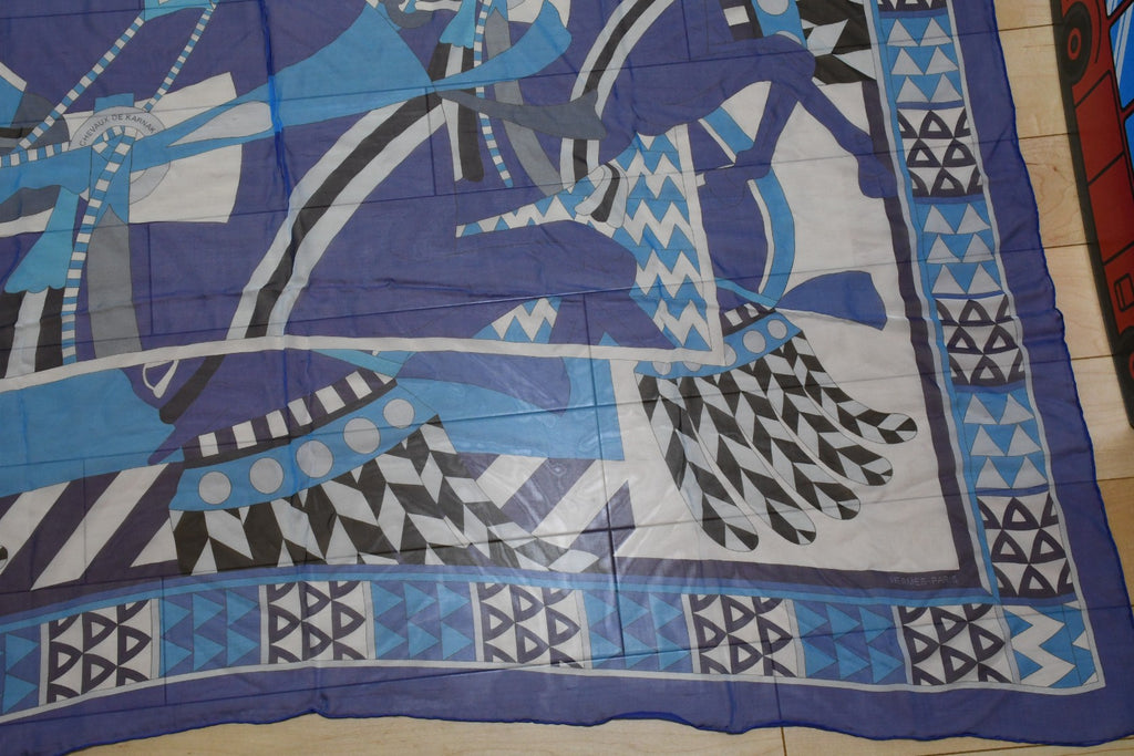 Hermes Shawl Chevaux de Karnak 140 cm Chiffon Silk mousseline scarf stole horse