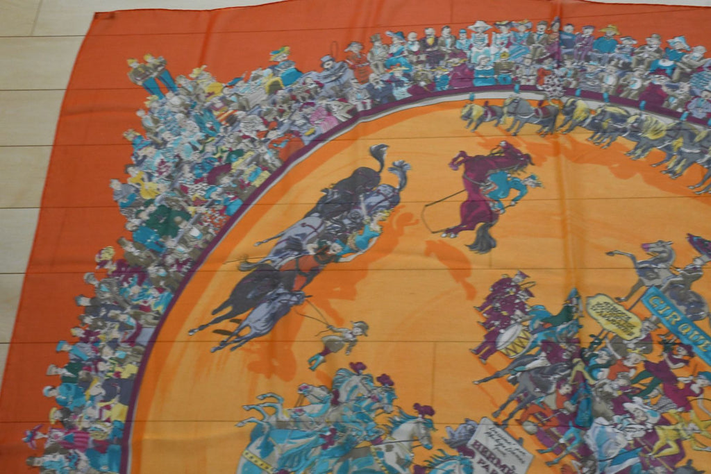 Hermes Shawl Cirque Molier 140 cm Chiffon Silk mousseline scarf stole circus