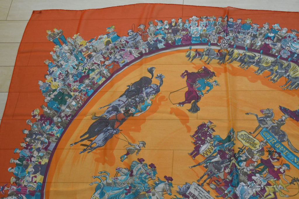 Hermes Shawl Cirque Molier 140 cm Chiffon Silk mousseline scarf stole circus