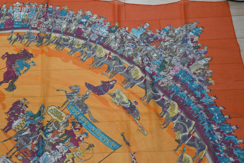 Hermes Shawl Cirque Molier 140 cm Chiffon Silk mousseline scarf stole circus