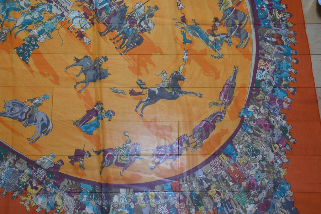 Hermes Shawl Cirque Molier 140 cm Chiffon Silk mousseline scarf stole circus