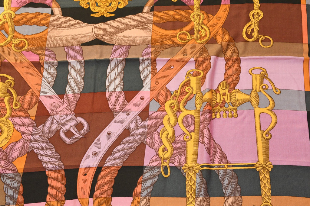 Hermes Shawl Della Cavalleria 140 cm Cashmere Silk horse bits scarf stole
