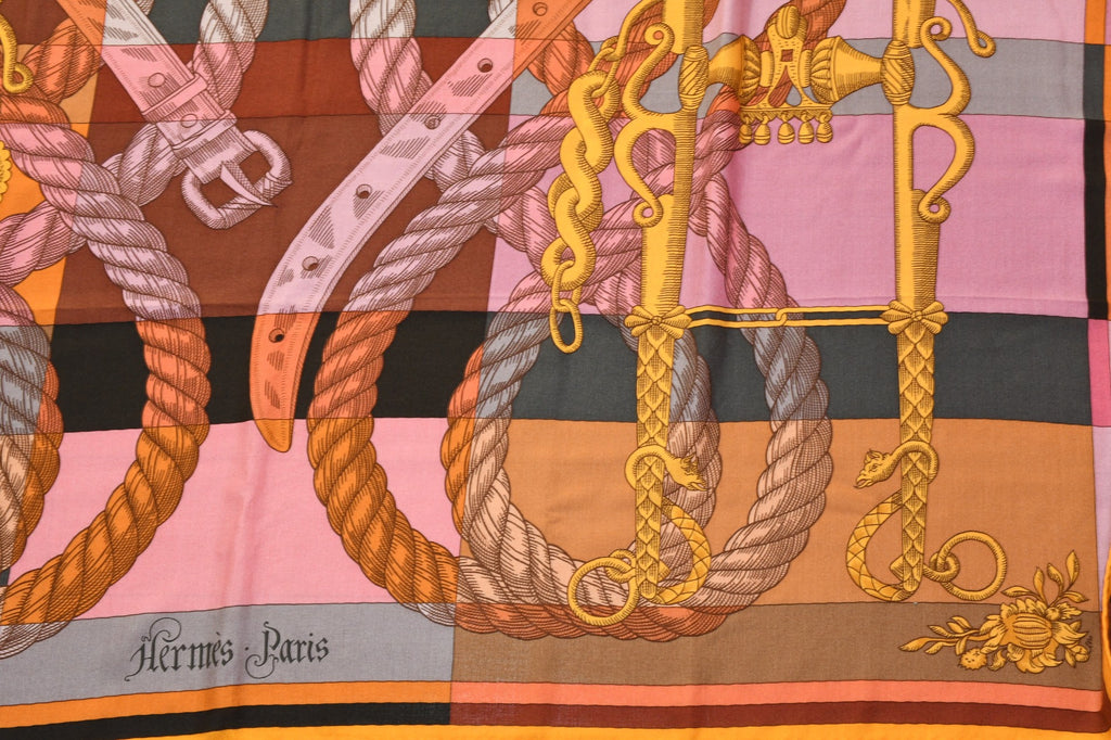 Hermes Shawl Della Cavalleria 140 cm Cashmere Silk horse bits scarf stole
