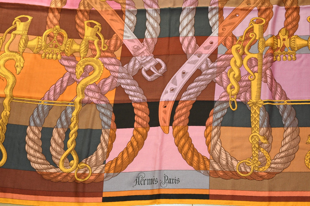Hermes Shawl Della Cavalleria 140 cm Cashmere Silk horse bits scarf stole