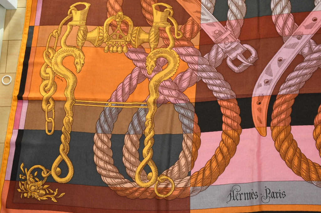 Hermes Shawl Della Cavalleria 140 cm Cashmere Silk horse bits scarf stole