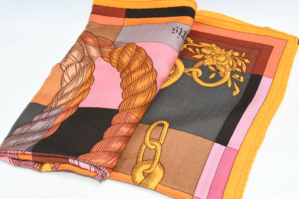 Hermes Shawl Della Cavalleria 140 cm Cashmere Silk horse bits scarf stole