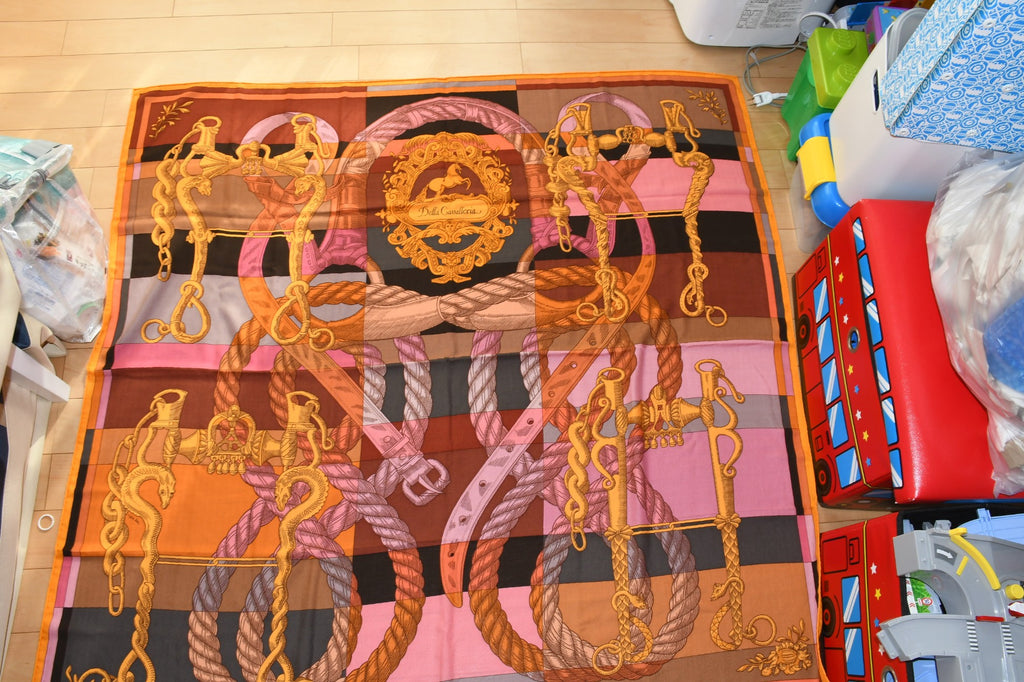 Hermes Shawl Della Cavalleria 140 cm Cashmere Silk horse bits scarf stole