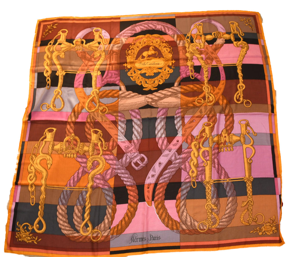 Hermes Shawl Della Cavalleria 140 cm Cashmere Silk horse bits scarf stole