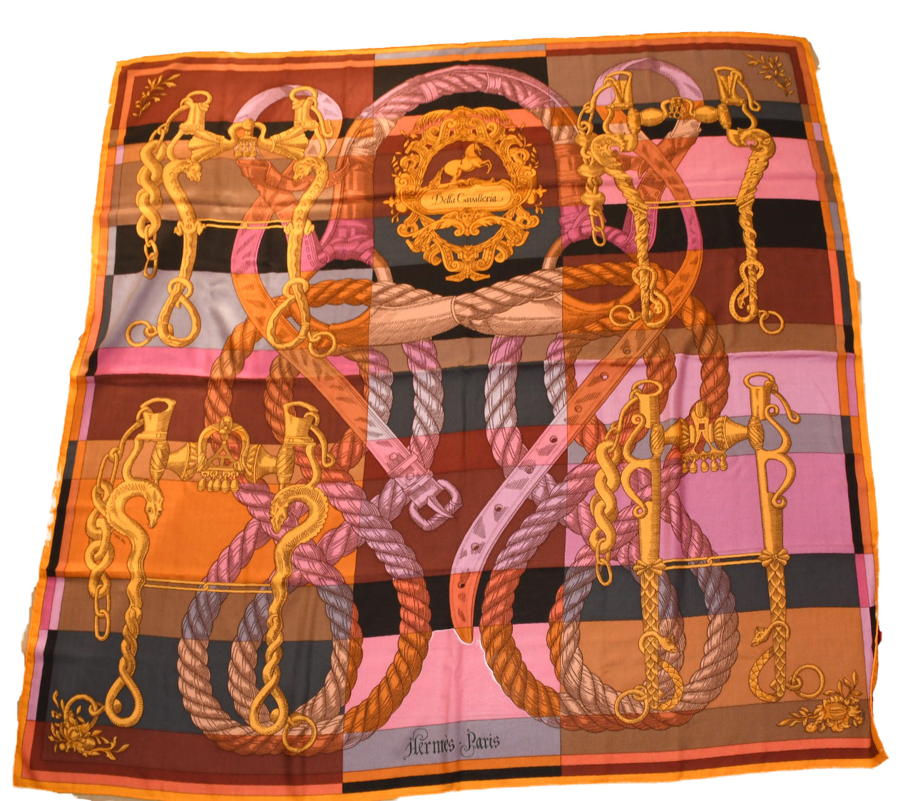 Hermes Shawl Della Cavalleria 140 cm Cashmere Silk horse bits scarf stole
