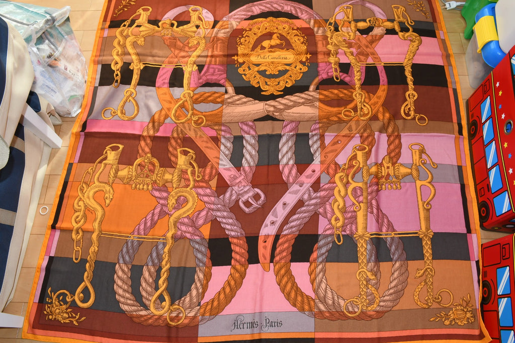 Hermes Shawl Della Cavalleria 140 cm Cashmere Silk horse bits scarf stole