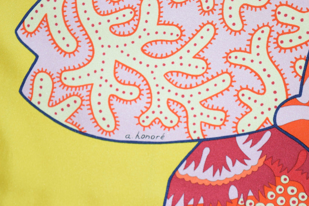 Hermes Shawl Fleurs d'Indiennes by Aline Honore 140 Silk Yellow 56” inch Scarf Carre