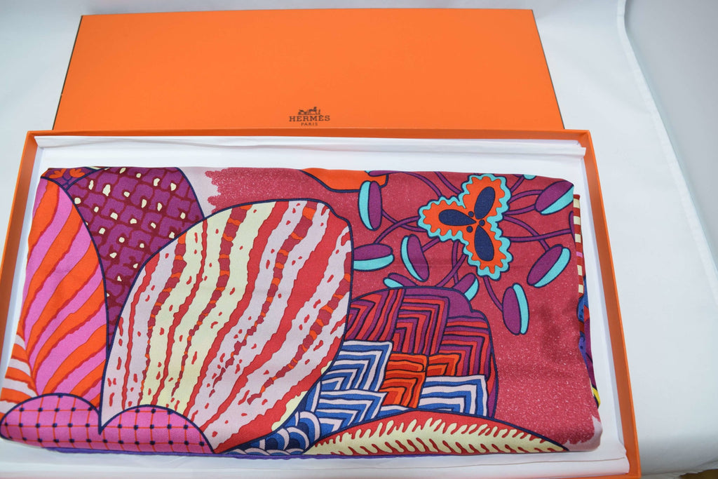 Hermes Shawl Fleurs d'Indiennes by Aline Honore 140 Silk Yellow 56” inch Scarf Carre