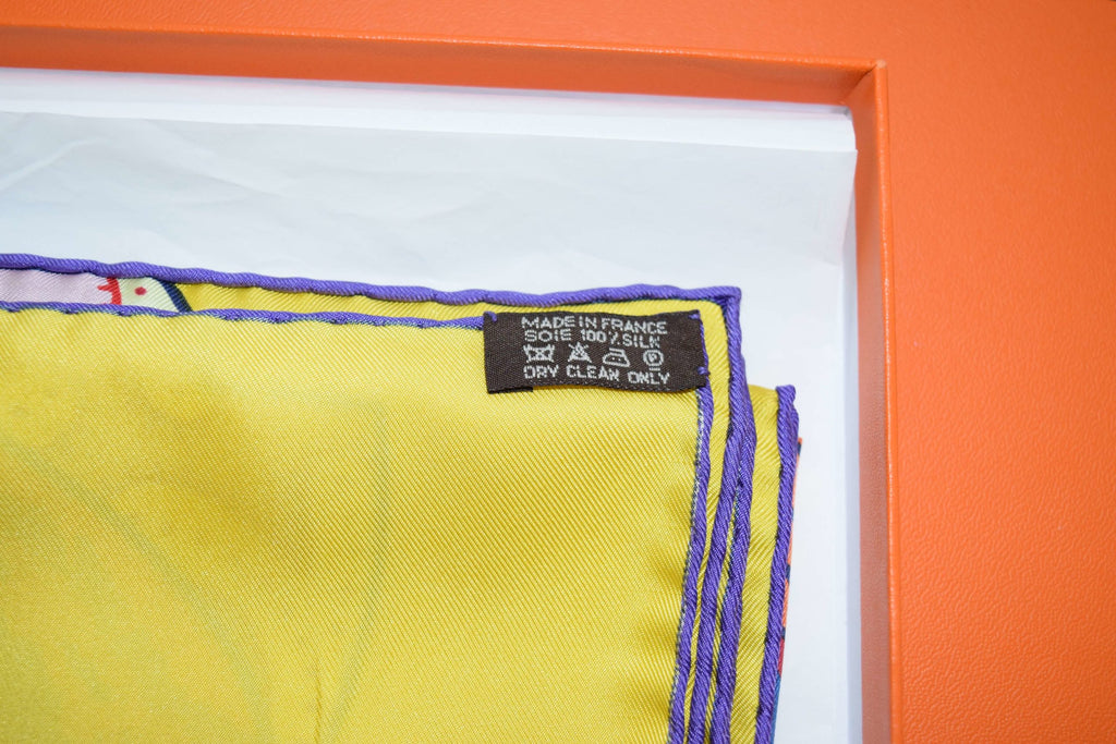 Hermes Shawl Fleurs d'Indiennes by Aline Honore 140 Silk Yellow 56” inch Scarf Carre