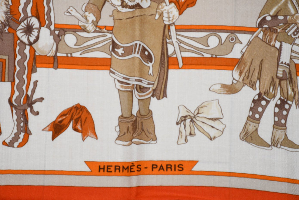 Hermes Shawl Kachina by Kermit Oliver 140 cm Cashmere silk scarf stole orange 56"