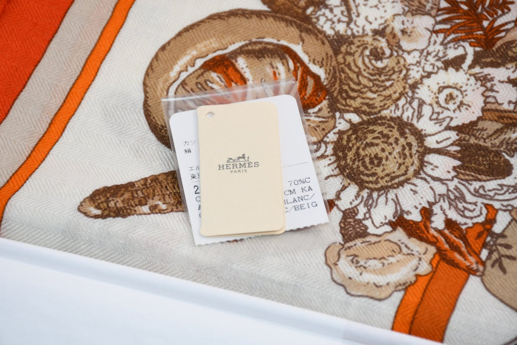Hermes Shawl Kachina by Kermit Oliver 140 cm Cashmere silk scarf stole orange 56"