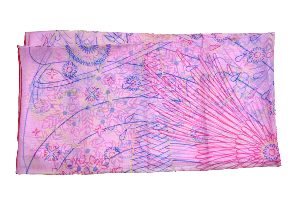 Hermes Shawl La Source de Pegase 140 cm Chiffon Silk mousseline scarf stole Pegasus