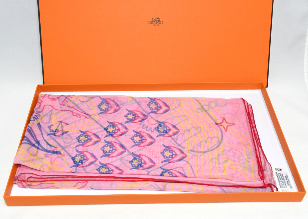 Hermes Shawl La Source de Pegase 140 cm Chiffon Silk mousseline scarf Pegasus